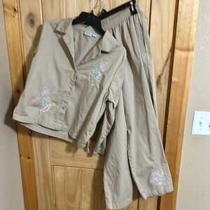 Vintage Adrian Delafield for Haband Beige Embroidered Pantsuit